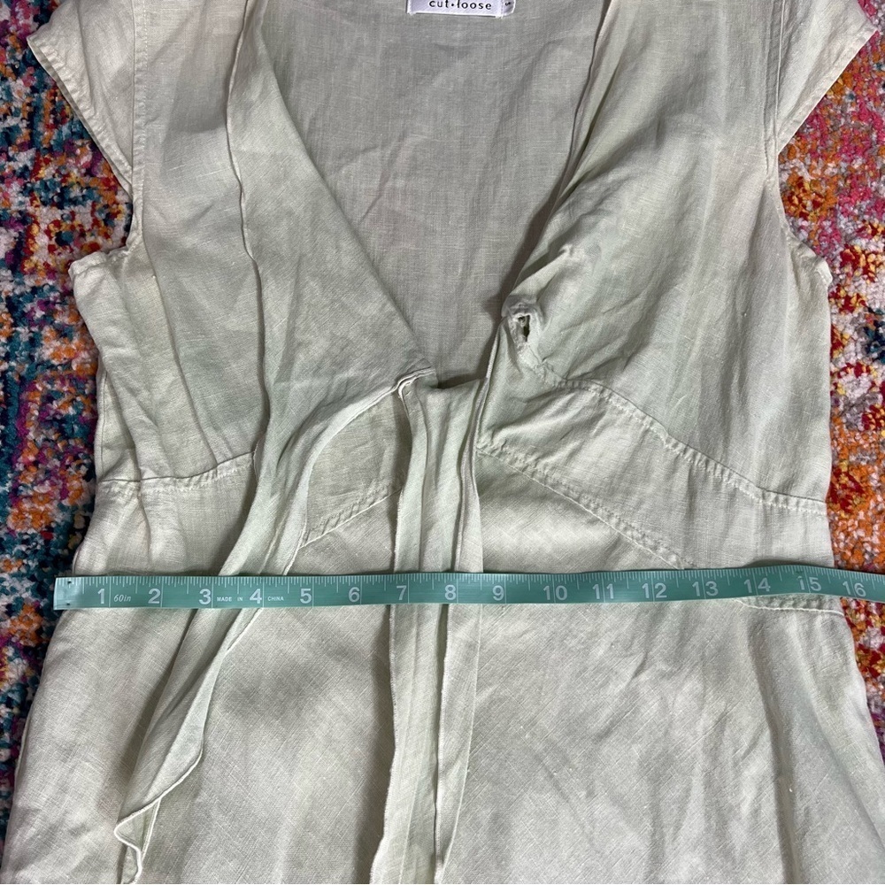 Cut Loose Tie Front Lime‎ Green Linen Midi Dress - Picture 13 of 13